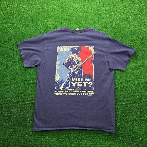 NRA Tshirt Mens Large Blue Short Sleeve Miss Me Yet Graphic‎ Print - Picture 1 of 8